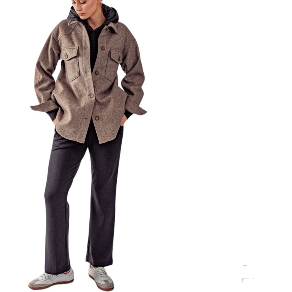 THE CASHMERE LIKE BUTTON DOWN SHACKET - FAWN - Picture 2 of 12